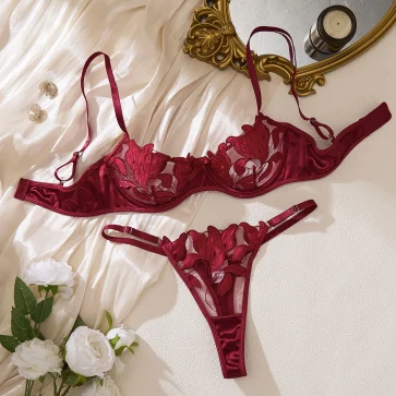 Fairy Lingerie Floral Valentine Charming Brief Panty Underwear Sexy Nighty Fancy Underwear Brief Set for Lady See Through Bra